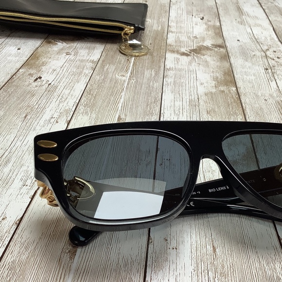 Stella McCartney Falabella Chain Square Flat Sunglasses Black Gold main image 12